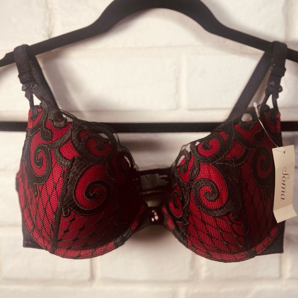 NWT Soma Limited Edition Lace Splendor Padded Push Up Bra 32 C Ruby Black #0421